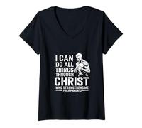 Femme Je Peux Tout Faire Grâce À Christ T-Shirt avec Col en V
