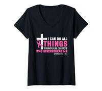 Femme Je Peux Tout Faire grâce à la Sensibilisation au Cancer du Sein par Le Christ T-Shirt avec Col en V