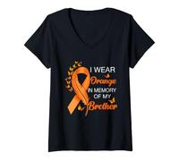 Femme Je Porte de l'orange en Souvenir de la Sensibilisation à la leucémie de Mon frère T-Shirt avec Col en V