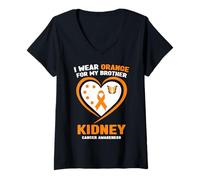 Femme Je Porte de l'orange pour la Sensibilisation au Cancer du Rein de Mon frère T-Shirt avec Col en V