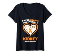 Femme Je Porte de l'orange pour sensibiliser Mon Oncle au Cancer du Rein T-Shirt avec Col en V