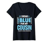 Femme Je Porte du Bleu Clair pour sensibiliser Mon Cousin au Cancer de la Prostate T-Shirt avec Col en V