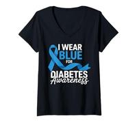 Femme Je Porte du Bleu pour la Sensibilisation au diabète T-Shirt avec Col en V
