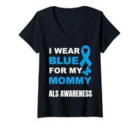 Femme JE PORTE DU BLEU POUR SENSIBILISER MA MAMAN À LA MALADIE T-Shirt avec Col en V
