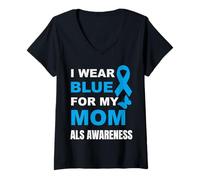 Femme Je Porte du Bleu pour SENSIBILISER MA MÈRE À LA MALADIE T-Shirt avec Col en V