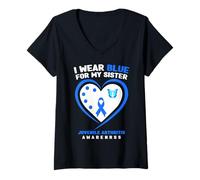 Femme Je Porte du Bleu pour sensibiliser ma sœur à l'arthrite juvénile T-Shirt avec Col en V