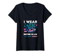 Femme Je Porte du Bleu Sarcelle et du Rose pour Le Cancer de la thyroïde de Mon Beau-frère T-Shirt avec Col en V