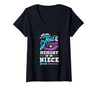 Femme Je Porte du Bleu Sarcelle et du Violet à la mémoire de ma nièce T-Shirt avec Col en V