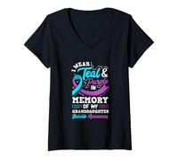 Femme Je Porte du Bleu Sarcelle et du Violet à la mémoire de ma Petite-Fille T-Shirt avec Col en V