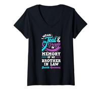 Femme Je Porte du Bleu Sarcelle et du Violet à la mémoire de Mon Beau-frère T-Shirt avec Col en V