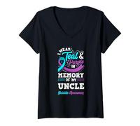 Femme Je Porte du Bleu Sarcelle et du Violet à la mémoire de Mon Oncle T-Shirt avec Col en V