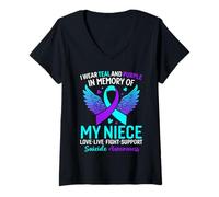 Femme Je Porte du Bleu Sarcelle et du Violet pour prévenir Le Suicide de ma nièce T-Shirt avec Col en V