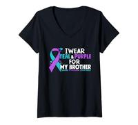 Femme Je Porte du Bleu Sarcelle et du Violet pour prévenir Le Suicide de Mon frère T-Shirt avec Col en V