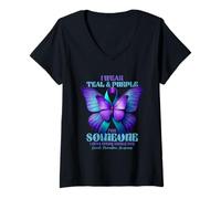 Femme Je Porte du Bleu Sarcelle et du Violet pour Quelqu'un Qui me Manque Tous Les Jours T-Shirt avec Col en V