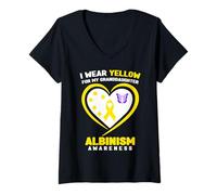 Femme Je Porte du Jaune pour sensibiliser ma Petite-Fille à l'albinisme T-Shirt avec Col en V