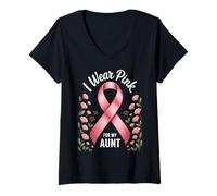 Femme Je Porte du Rose pour Le Soutien de Sensibilisation au Cancer de ma Tante T-Shirt avec Col en V