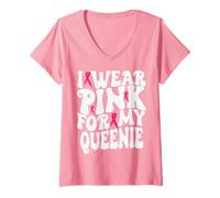 Femme Je Porte du Rose pour Les Enfants de My Queenie Breast Cancer Awareness T-Shirt avec Col en V
