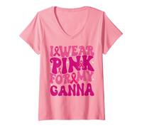 Femme Je Porte du Rose pour ma Campagne de Sensibilisation au Cancer du Sein Ganna T-Shirt avec Col en V