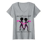 Femme Je Porte du Rose pour ma mère, Un Cancer du Sein, de la mélanine Noire pour Femmes T-Shirt avec Col en V