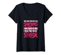 Femme Je Porte du Rose pour ma sœur élevée par Un héros du Cancer du Sein T-Shirt avec Col en V