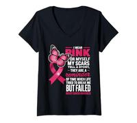 Femme Je porte du rose pour mes cicatrices, mais un cancer du sein a échoué T-Shirt avec Col en V