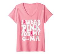 Femme Je Porte du Rose pour Mes Enfants G-ma, Qui sont sensibilisés au Cancer du Sein T-Shirt avec Col en V