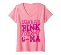 Femme Je Porte du Rose pour Mes Enfants G-ma, Qui sont sensibilisés au Cancer du Sein T-Shirt avec Col en V