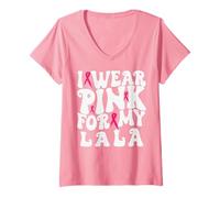 Femme Je Porte du Rose pour Mes Enfants Lala, Une Marque de Sensibilisation au Cancer du Sein T-Shirt avec Col en V