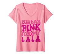 Femme Je Porte du Rose pour Mes Enfants Lala, Une Marque de Sensibilisation au Cancer du Sein T-Shirt avec Col en V
