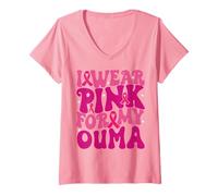 Femme Je Porte du Rose pour Mes Enfants, Ouma, Qui sensibilise Les Enfants au Cancer du Sein T-Shirt avec Col en V