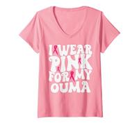 Femme Je Porte du Rose pour Mes Enfants, Ouma, Qui sensibilise Les Enfants au Cancer du Sein T-Shirt avec Col en V