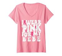 Femme Je Porte du Rose pour Mon bébé, Sensibilisation au Cancer du Sein et Enfants T-Shirt avec Col en V