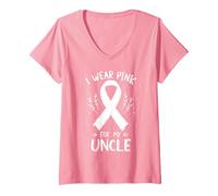 Femme Je Porte du Rose pour sensibiliser Mon Oncle au Cancer T-Shirt avec Col en V