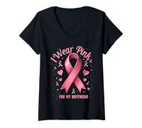Femme Je Porte du Rose pour sensibiliser Mon Petit ami au Cancer T-Shirt avec Col en V