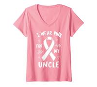 Femme Je Porte du Rose pour Soutenir la Sensibilisation au Cancer de Mon Oncle T-Shirt avec Col en V