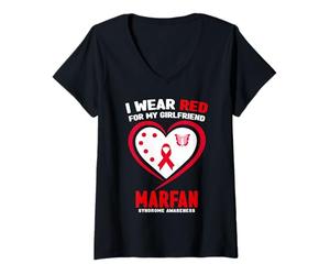 Femme Je Porte du Rouge pour la Sensibilisation au Syndrome de Marfan de ma Petite Amie T-Shirt avec Col en V