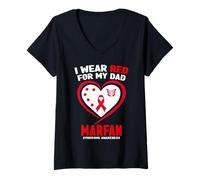 Femme Je Porte du Rouge pour la Sensibilisation au Syndrome de Marfan de Mon père T-Shirt avec Col en V