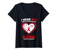 Femme Je Porte du Rouge pour la Sensibilisation aux Troubles de la Coagulation de ma Belle-mère T-Shirt avec Col en V