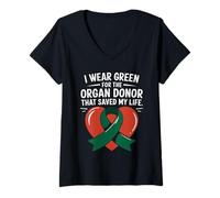 Femme Je Porte du Vert pour Le donneur d'organes - Sensibilisation au Don d'organes T-Shirt avec Col en V