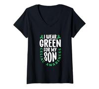 Femme Je porte du vert pour mon fils - Zöliakie Awareness T-Shirt avec Col en V