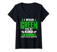 Femme Je Porte du Vert pour sensibiliser ma Grand-mère aux Maladies rénales T-Shirt avec Col en V