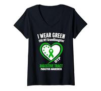 Femme Je Porte du Vert pour sensibiliser ma Petite-Fille au DTP T-Shirt avec Col en V