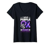 Femme Je Porte du Violet pour Aider Mon Grand-père à Lutter Contre la maladie d'Alzheimer T-Shirt avec Col en V