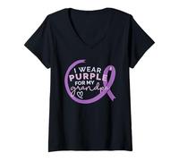 Femme Je Porte du Violet pour Mon Grand-PÈRE Meme d'Alzheimer T-Shirt avec Col en V