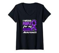 Femme Je Porte du Violet pour sensibiliser Mon Cousin à la maladie d'Alzheimer T-Shirt avec Col en V