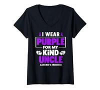 Femme Je Porte du Violet pour sensibiliser Mon Oncle à la maladie d'Alzheimer T-Shirt avec Col en V