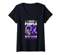 Femme Je Porte du Violet pour Soutenir Mon frère atteint de la maladie d'Alzheimer T-Shirt avec Col en V