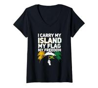 Femme Je Porte Mon île, Mon Drapeau, ma liberté, 6 août, jamaïcain T-Shirt avec Col en V