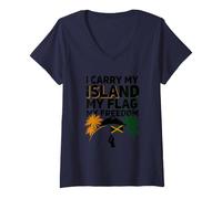 Femme Je Porte Mon île, Mon Drapeau, ma liberté, jamaïcain, 6 août T-Shirt avec Col en V
