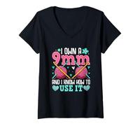 Femme Je possède un 9 mm et je sais comment l'utiliser T-Shirt avec Col en V